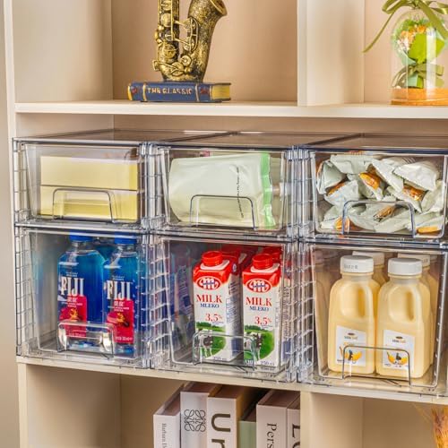 4 Pack Large Stackable Kitchen Storage Drawers, Clear