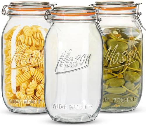 Anwoi 64OZ Wide Mouth Glass Mason Jars, 3 Pack