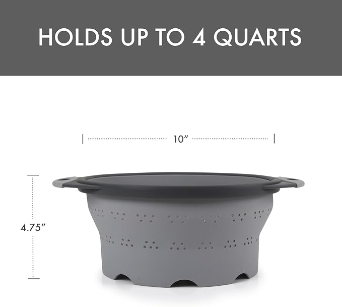 Dexas 10" Collapsible Silicone Colander in Cool Grey, Kitchen Strainer - Image 3