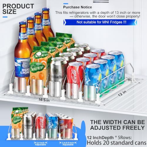 Drink Organizer for Fridge, 5 Rows, White