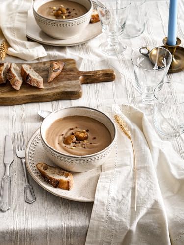 LE TAUCI Plates and Bowls Sets for 4, 12 Piece Ceramic Dinnerware Sets, Kitchen Stoneware Dish Set, Chip Resistant, Microwave & Dishwasher Safe, Beige Wheat (8"&10" Plate, 27oz Bowl)