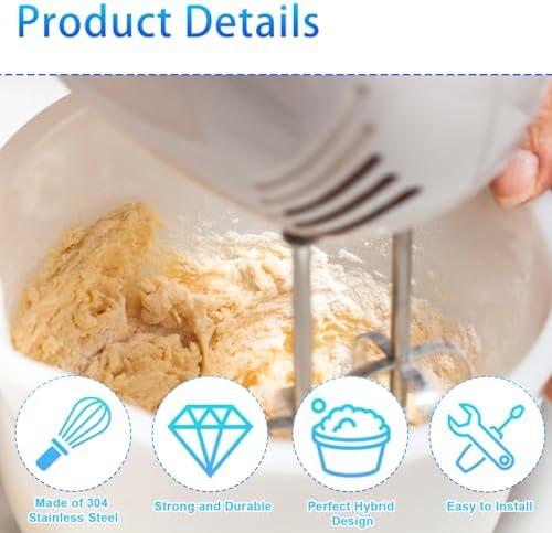 Penitue 4pcs Hand Mixer Beaters Attachments, 2 Styles Stainless Steel