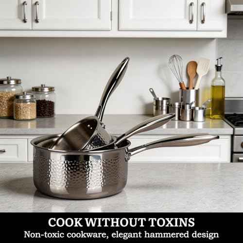 imarku 14-Piece Tri-Ply Hammered Stainless Steel Cookware Set
