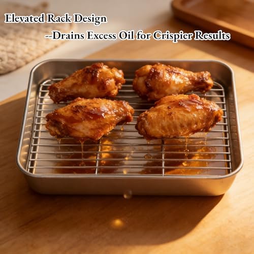 AUNMAS Roasting Pan with Rack, 9.25x6.9Inch Stainless Steel