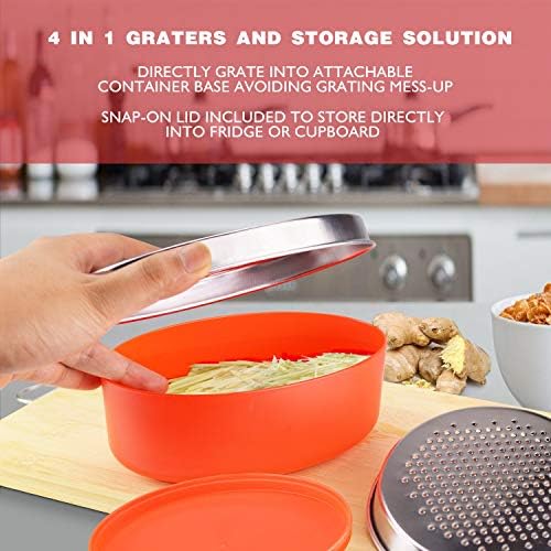 Cheese Grater and Lemon Zester with Container, Red