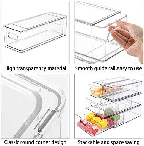 4 Pack Stackable Refrigerator Organizer Drawers, Clear