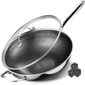 SAKAMOSH Hybrid 12inch Wok with Lid, Stainless Steel Woks & Stir-Fry Pans Nonstick, Non Toxic, PFAS PFOA PTFE Free, Dishwasher and Oven Safe, Works on Induction