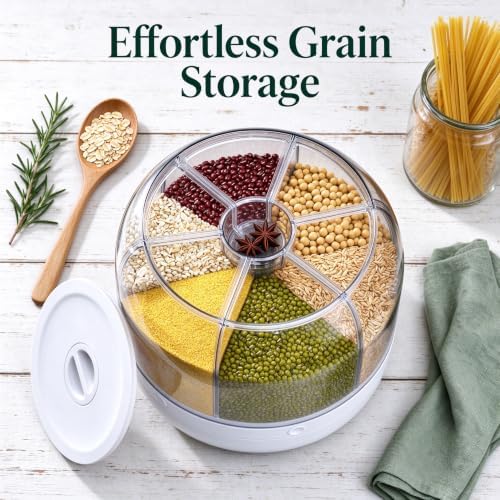 Rotating Grain Storage Bin 6 Grids Rice Container One-Click Output