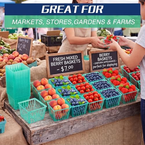 100 Pcs Pint Size Plastic Berry Baskets Green Open Weave