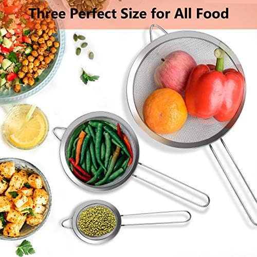 Fine Mesh Strainer, 3-Piece Stainless Steel Colander Sifter Set with