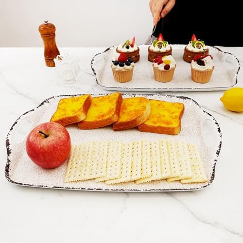TP Melamine Serving Trays with Handles, 19" x 12", Set of 2, Rustic
