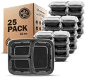 Freshware Meal Prep Containers [25 Pack] 3 Compartment with Lids, Food