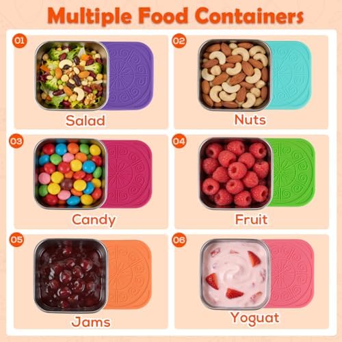 YQL 6-Pack 6oz Square Stainless Steel Snack Containers for Kids