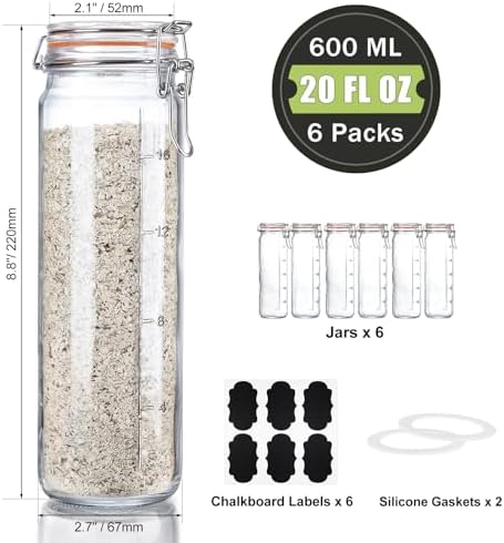 Glass Jars with Airtight Lid, Glass Bottles for Vanilla Extract, 20 oz