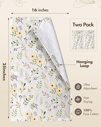 Miss Adola 370GSM Cotton Waffle Kitchen Towels, Flower