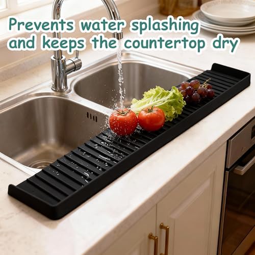 Silicone Sink Edge Protector Splash Guard 30x4 Inch Black