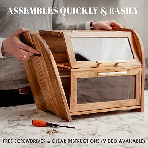Arise Acacia Wooden Bread Box for Kitchen Countertop, Extra Large 2-Shelf