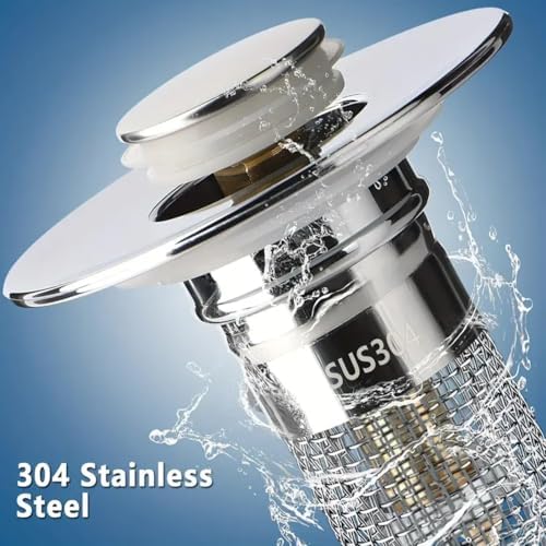 Universal Pop-Up Sink Stopper with Rust-Resistant Filter, Fits