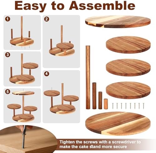 Hushee 4 Pcs Wood Round Cupcake Tower Stand with Serving Platters