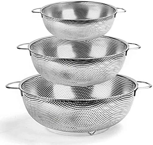TeamFar Colander Set of 3, Stainless Steel Perforated Colander