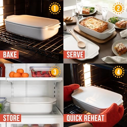 Chef Pomodoro Casserole Dish With Lid Ceramic Baking Dish White