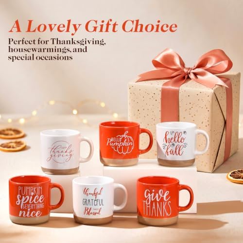 Sieral 6 Pcs Fall Coffee Mugs Thanksgiving 12 oz Ceramic Mug, 6