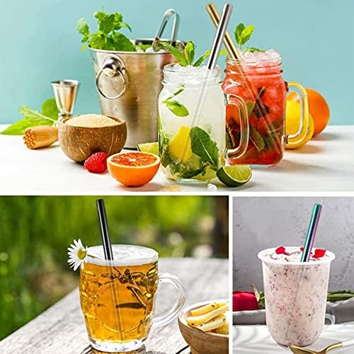 7 Pcs 8.5" Reusable Boba Drinking Straws 304 Stainless Steel Straws