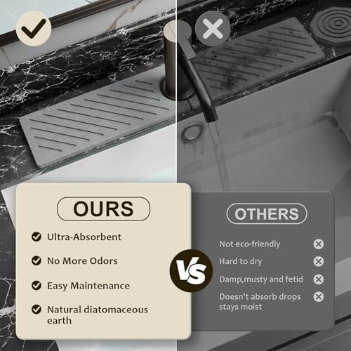 Stone Faucet Mat for Kitchen Sink, Dark Gray, 23.6" x 3.9"