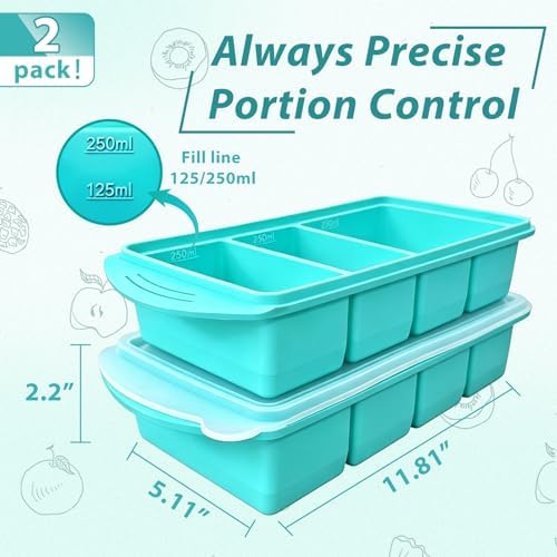 Silicone Freezer Trays with Lid for Food- 4 Large 1-Cup (250ml)