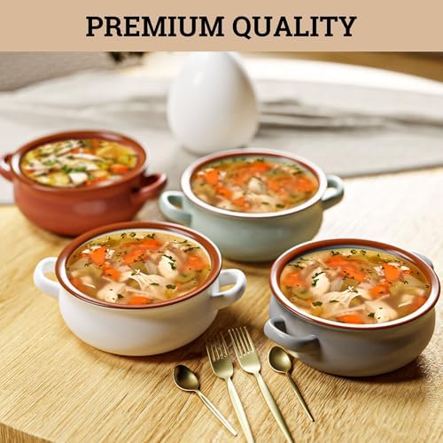 Ceramic Soup Bowls with Handles Set of 4, 20oz Stackable French Onion