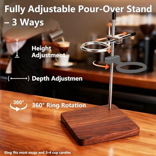 American Black Walnut Pour Over Coffee Stand, Stainless Steel