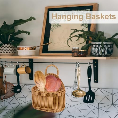 2Pcs Hanging Storage Baskets, Plastic Woven Hanging Basket with Hook