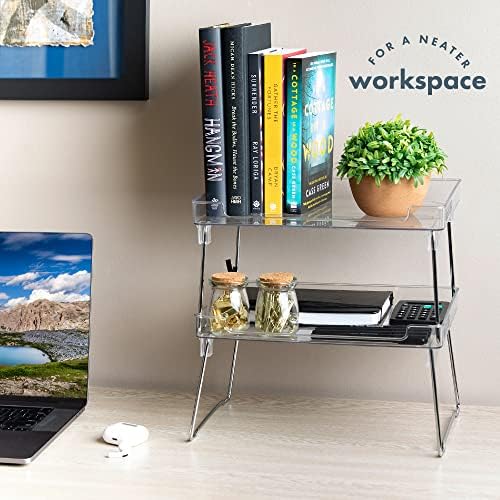 Masirs Clear Stackable Shelf, Easily Organize Your Kitchen Counter and Cabinet Shelves While Creating Extra Storage Space with This Foldable Translucent Plastic Shelf, (2-Pack)