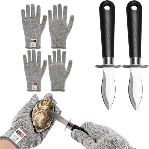 Oyster Knife Set, 2 Knives & 2 Pairs Level 5 Gloves