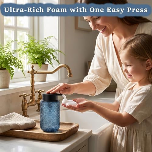 14 OZ Blue Glass Foam Soap Dispenser, 2-Pack Vintage Foaming Soap