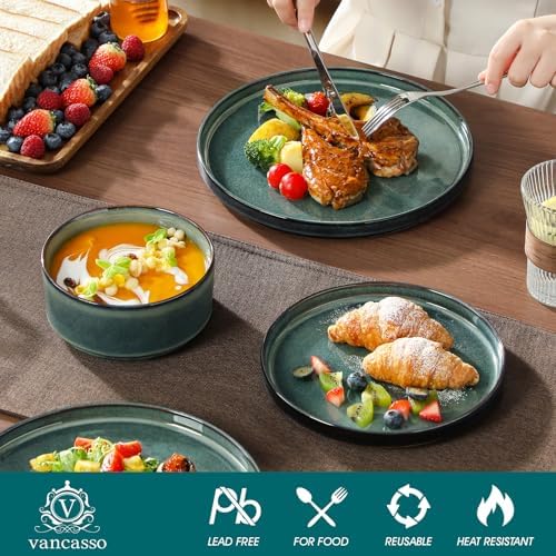 vancasso Starry Plates and Bowls Sets for 8, 24 Pieces Green Dinnerware Sets for Kitchen, Modern Stoneware Dishes Set, Dishwasher and Microwave Safe