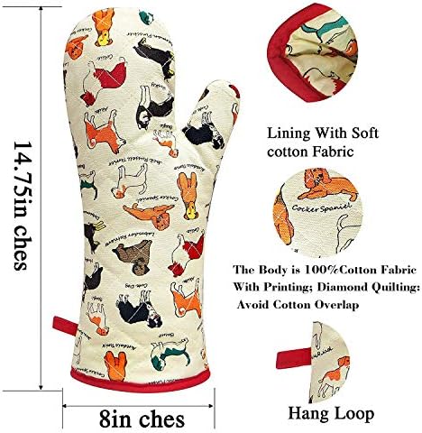 Cotton Dog Design Oven Mitts, 1 Pair