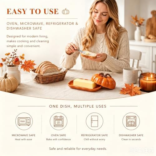 Ceramic Butter Dish with Lid for Countertop, Cute Pumpkin Butter