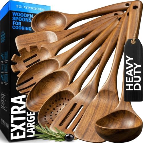 Zulay Kitchen 9-Piece Teak Wood Cooking Utensil Set