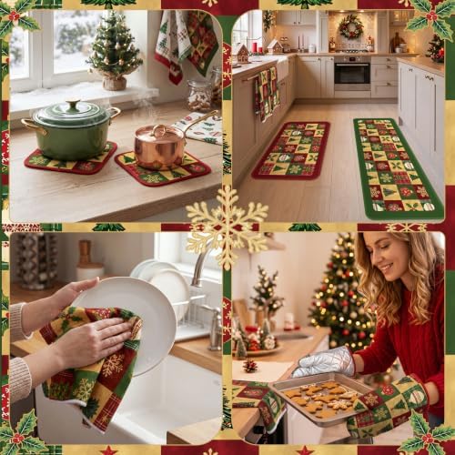 Layhit 8 Pcs Vintage Christmas Kitchen Decor and Accessory Set