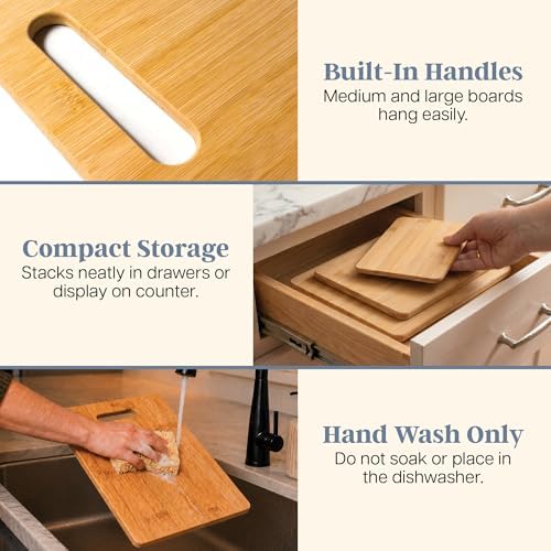 Totally Bamboo Cutting Board Set, 3 Reversible Cutting Boards for