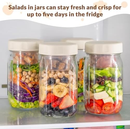 SOLIGT 4 Pack 32oz Glass Salad Jars with Lids