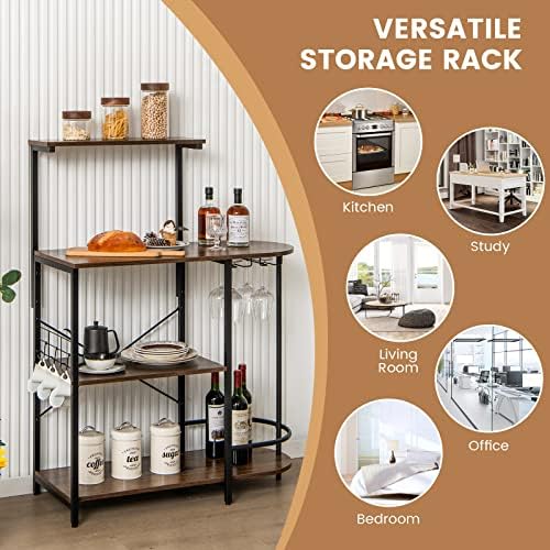 Giantex Kitchen Bakers Rack, 4-Tier Microwave Stand, Rustic Brown