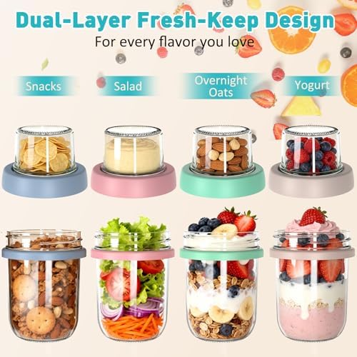 4 Pack 20 oz Glass Overnight Oats Containers with Lids