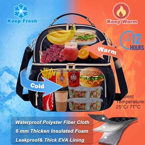 Weitars Lunch Bag for Women,Dual Compartment Lunch Box Lunch Tote for