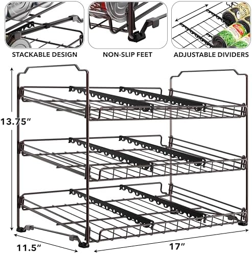 Simple Houseware 3-Tier Stackable Can Organizer Rack Hold 36 Cans, Bronze