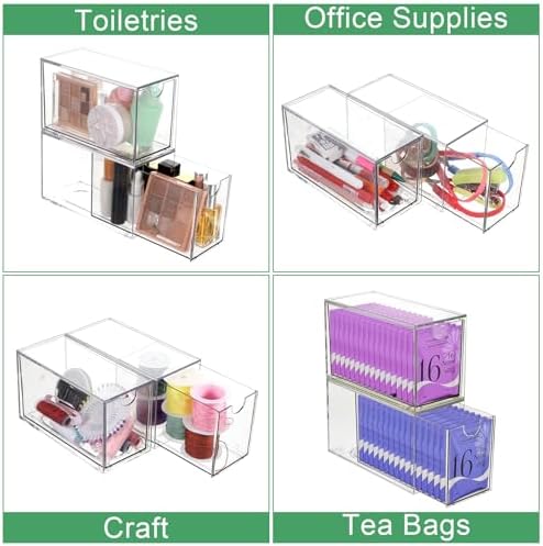 2 Pack Tea Bag Drawers Organizer - Clear Plastic Drawer Tea Bag