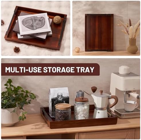 Acacia Wood Tray - 17X13 Large Ottoman Decorative Wooden Trays with