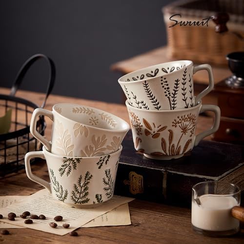 12 oz Vintage Ceramic Coffee Mug Set of 4 - Handmade Stoneware Pottery