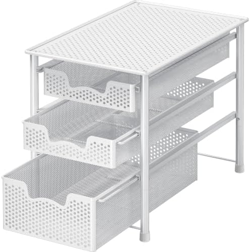 Simple Houseware 3 Tier White Alloy Steel Sliding Basket Organizer